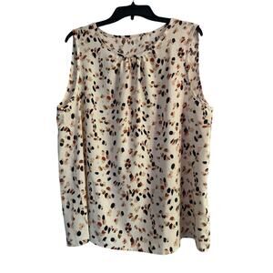 NWOT Women's Cream Color Print Tank Top Black/Brown Accents Size 2XL